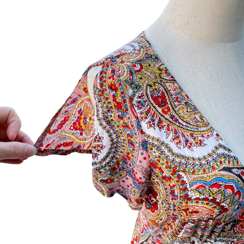 Cleobella Paisley Mini Dress Deep V Boho Multicolor Festival Dopamine Small - Picture 6 of 11